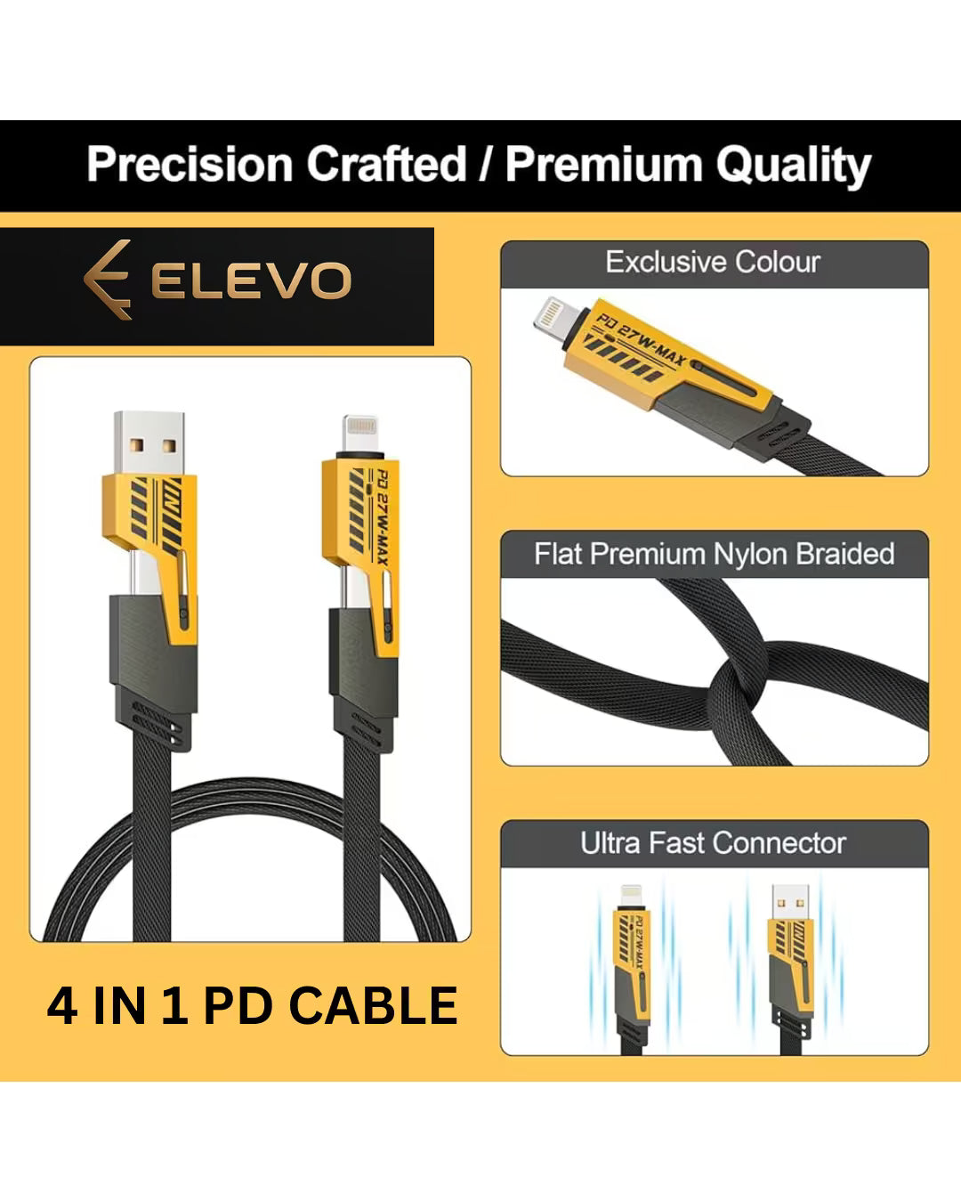 ELEVO IGNITE 4-in-1 Fast-Charging USB to Type-C PD Cable